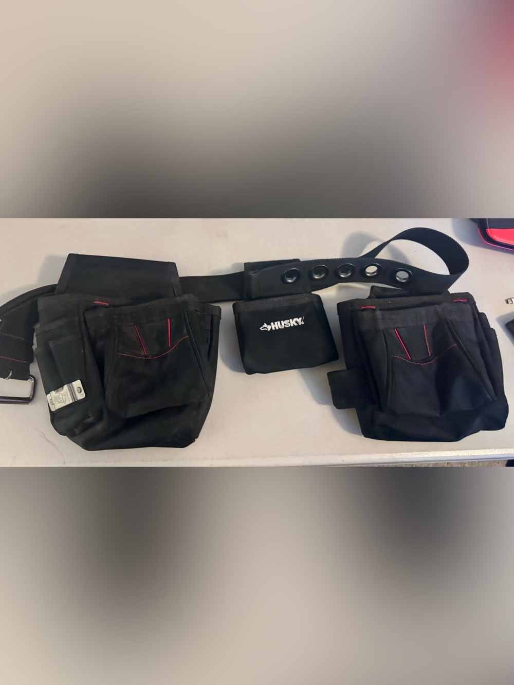 Husky 3-Bag 16-Pocket Contractor's Work Tool Belt - Black - Good Condition